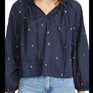 THE GREAT. Navy Floral Posey Blouse